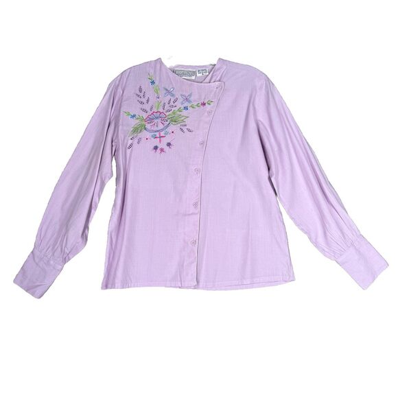 Chains of Buffalo Tops - Chains of Buffalo Shirt Womens Small Purple Floral Embroidery Fairy Peasant Boho